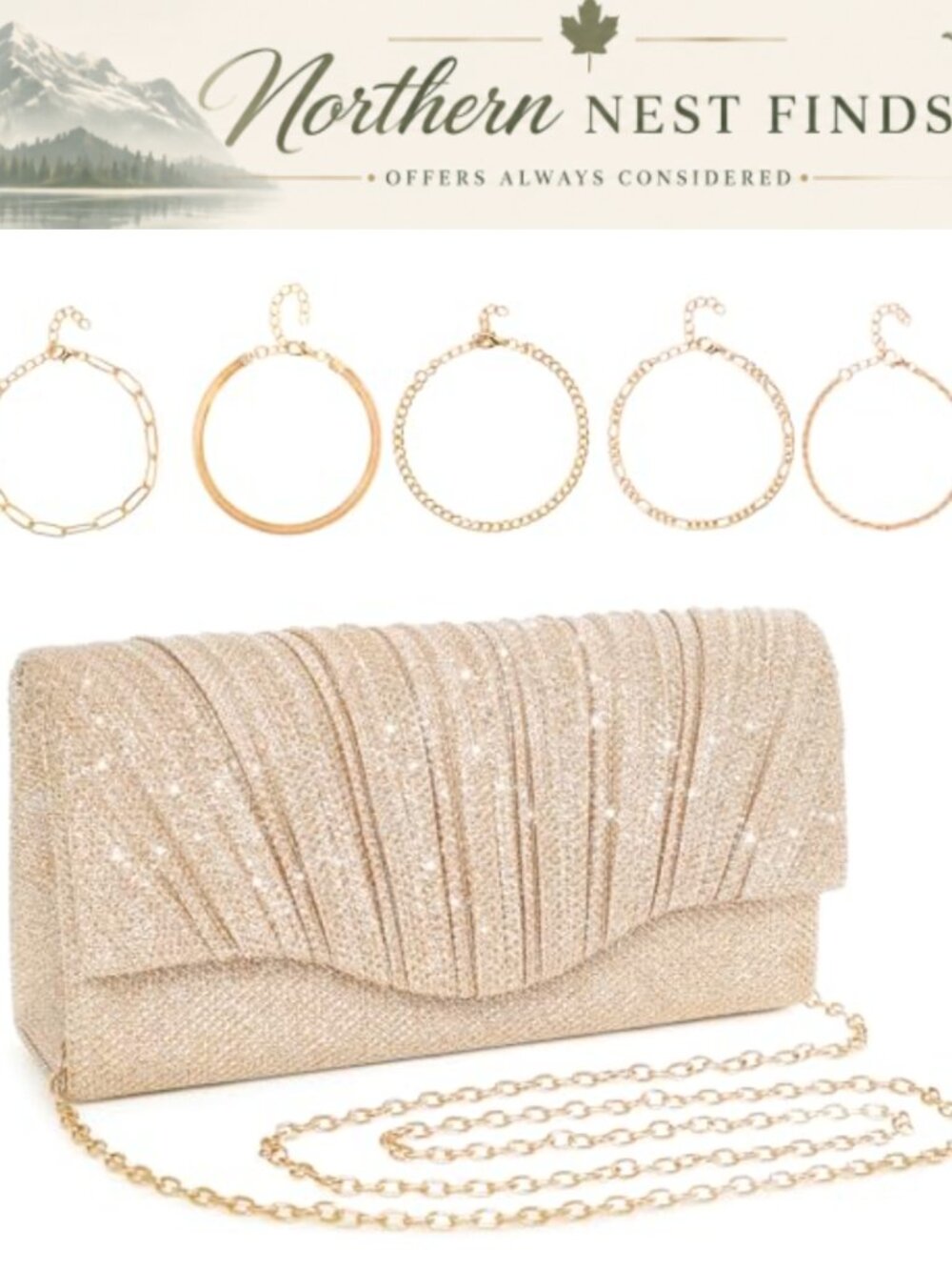 Sequined Clutch Purse Set with 5 Bracelets - Convertible Crossbody Evening Bag